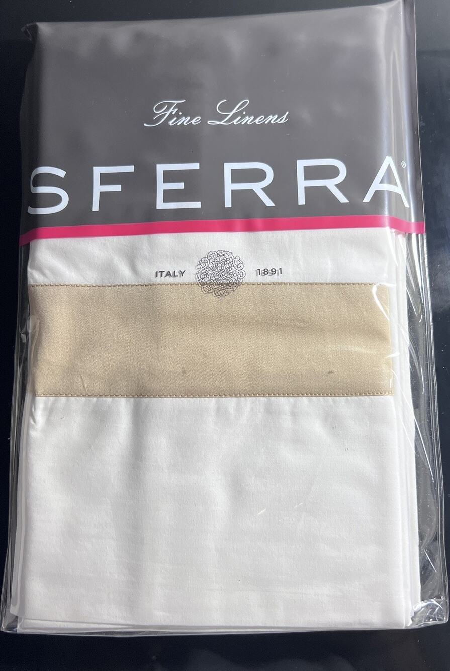 Sferra ORLO9215 Standard Pair Pillowcase 100% Egyptian Cotton White Camel Stripe